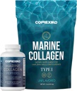 CORREXIKO Marine Collagen Supplement Pillen & Pulver Bundle 1 Monat Versorgung - Inklusive 10.000mg Doppelhydrolysiertes Kollagenpulver 15oz & 1800mg Collagen Peptide 120 Kapseln - für Haar, Haut und Nägel