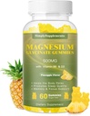 Magnesium Glycinate Gummies 500mg, Kaubare Magnesiumergänzung mit Vitamin D3, B6, CoQ10, zur Entspannung, Schlaf &amp; Stimmungsunterstützung, Kalm Magnesium Gummy - 60 Ananasgummis