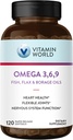 Vitamin World Triple Omega 3-6-9 3000mg mit Fisch, Flax, Borage & Evening Primrose Oils, Omega-3 Fettsäuren mit EPA & DHA, unterstützt Herz, Gehirn & Immungesundheit, Glutenfrei, 120 Softgels