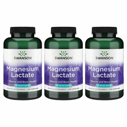 Swanson Magnesium Lactate - Mineralische Ergänzung Förderung Muskel- und Knochengesundheitsunterstützung - Lactosefreie Lactate Mineralform für gesunde Absorption - (120 Kapseln, 84mg Jeder) 3 Packung