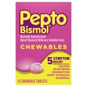 Pepto Bismol Kautabletten, Magenverstimmung, Übelkeit Linderung, Sodbrennen Linderung, Verdauungsstörungen, Anti-Durchfall-Medikamente für Erwachsene - 5 Symptom Linderung, 12 ct