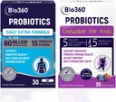 Probiotic Bundle für Erwachsene & Kinder – 60B CFU Extra Strength Capsules + 5B CFU Kautabletten – 15 Strains für Verdauungs-, Immun- und Gehirngesundheit – unterstützt Gut, Verstopfung, Bloating & Gas Relief