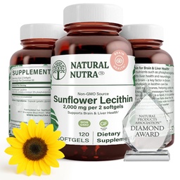Natural Nutra Sunflower Lecithin 2000 mg Supplement, Unterstützt Stillende Mütter mit gesteckter Milch Duct Relief, Leber & Gehirn Health Booster, Soja Free, Non-GMO, Gluten-Free, 120 Softgels (2 Pack)