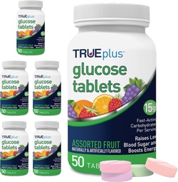 TRUEplus® Glucose Tablets, sortierter Flavor (Grape, Himbeer, Orange) - 50ct Flasche - 6 Pack