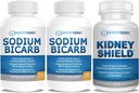 Natriumbicarbonat 650mg Kapseln für Säureentlastung, Alkalinität 120 Pillen 2-Pack + Kidney Shield 120 Caps Nierenergänzung zur Unterstützung normaler Nierenfunktion