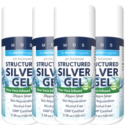 Extra Strength Kolloidal Silber Gel 30ppm mit Aloe Vera - pH Balanced Structured Silver - Triple Strength Soothe & Relieve - Easy Pump Bottle, 3.38Oz (4 Pack)