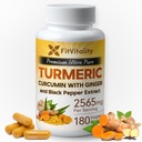 Kurkuma Curcumin 2565 mg, 180 Kapseln, 95% Curcuminoide & BioPerine Black Pepper Extract, Extra Strength Turmeric Supplement, All Natural & Non – GMO, Gluten-Free, Vegan Kapseln