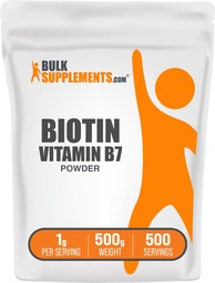 BulkSupplements.com Biotin 10000mcg Pulver - Vitamin B7, Vitamine für Haar, Haut und Nägel - Glutenfrei, 1g pro Portion (10mg Biotin), 500g (1.1 lbs) (Pack von 1)