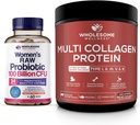 Ganzsome Wellness Probiotics für Frauen 100 Billion CFUs mit Präbiotika, Verdauungsenzyme + Multi Collagen Protein Powder Hydrolyzed (Typ I II III V X) Bundle