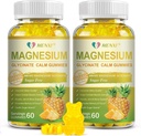 Magnesium Glycinate Gummies 400mg, Zuckerfreier Magnesium Taurat, Magnesium Malat Ergänzung mit Vitamin D, B6, CoQ10 für Entspannung, Stress Relief, Muskel, Knochen & Schlaf Unterstützung-120 Ananasgummis