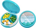 Serfeymi Small Pill Box - 3 Komponenten Tragbare Pille Box für Geldbörse Tasche, Compact Mini Travel Pill Case - Geeignet für Medizin, Vitamin, Fischöl, Beilagen - Hellblau(Beach)