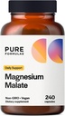 PureFormulas Magnesium Malat Kapseln - Chelat Magnesium als Di-Magnesium Malate - Hochverfügbare Form zur Unterstützung von Energie, Knochen Gesundheit + Muskel-Recovery, Malato de magnesio 360 mg - 240 Kapseln
