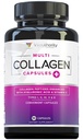 Multi Collagen Peptide Kapseln für Frauen - hydrolysierte Kollagen für Frauen Pillen mit Arten I II III V & X Plus Vitamin C & Hyaluronsäure für schöne Haar Haut und Nägel - 30 Servierungen
