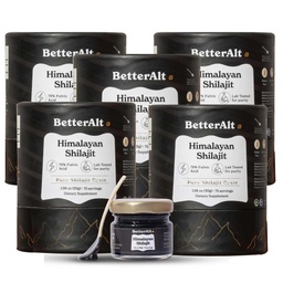 Besser Alt Pure Himalayan Shilajit Resin Pack von 5 High Potency Gold Grade 375 Servierungen für Energie Boost & Immune Unterstützung, 85+ Trace Minerals, 75% + Fulvic Acid, mit Lab Test Report, 400 mg