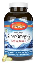 Carlson - Super Omega-3 Gems, 1200 mg Omega-3 Fettsäuren mit EPA und DHA, Wild-Caught Norwegian Fish Oil Supplement, Sustainable Sourced Capsules 300 Softgels