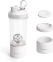 Blender Protein Shaker Tritan Flasche mit Pille/Powder Aufbewahrungsbehälter für Protein Shakes-pre Trainingsflasche-Mixer Cup-Gym Sport Wasserflasche mit Draht Whisk Balls Weiß