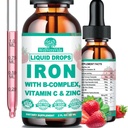 Flüssige Eisen-Ergänzung w/Vitamin C, B-Komplex, Hochpotenz Eisen Flüssigkeit w. Multivitamin, Vegan Eisen Tropfen für Frauen, Kinder, Chelate Flüssige Eisen-Ergänzung für Anämie, Fatigue, Red Blood Cell Support