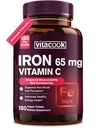 Eisen-Ergänzung für Frauen Männer, hohe Potenz Eisen 65mg mit Vitamin C 250mg, Stomach freundliche Eisen Pillen für rote Blutzelle & Immununterstützung, Non-GMO & Gluten Free,180 Vegan Tabletten