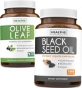 Olivenöl Blatt & Schwarz Samen Öl (3-Monats-Versorgung) Blatt & Seed Bundle Olivenblatt Extrakt (120 Kapseln) Super Strength und Schwarzes Samenöl (180 Kapseln) Kalt gepresst Nigella Sativa Cumin Seed