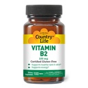 Country Life Vitamin B2 100mg Riboflavin-Ergänzung – Erhöht Energieproduktion & unterstützt Zellfunktion, Glutenfrei, Vegan, Kosher, Halal – keine Konservierungsstoffe, GVO oder künstliche Aromen, 100 Zähler