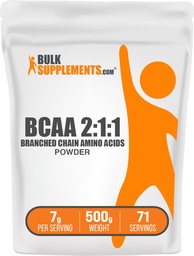 BulkSupplements.com BCAA 2:1 Pulver - Verzweigte Kette Aminosäuren, BCAAs Aminosäuren Pulver - Unflavored & Glutenfrei, 1g pro Servierung, 500g (1.1 lbs) (Pack von 1)