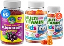 Kinder Multivitamin-Gummien 14 Essential Vitamine und Elderberry-Gummien für Kinder und Erwachsene Vitamin A, C, D, E Vegetarian B6 & B12, Zink, Biotin Gummy Multivitamine für Kinder + Immununterstützung