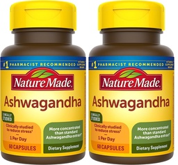 Nature Made Ashwagandha Kapseln 125mg für Stress Support, 60 Kapseln, 60 Tage Versorgung (Pack von 2)