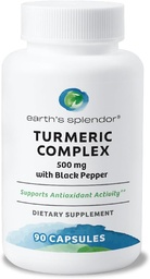Earth's Splendor Turmeric Complex 500mg mit schwarzem Pfeffer, 90 Kapseln - Unterstützt antioxidative Aktivität und gemeinsame Gesundheit* - 1,5 Monate Versorgung