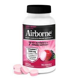 Airborne Vitamin C 1000mg (pro Servieren) - Sehr berry Kautabletten (116 Count in a Bottle), Glutenfreie Immununterstützungsergänzung, mit Vitaminen A C E, Zink, Selen, Ingwer, Antioxidantien