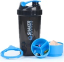 Protein Shaker Bottle - Sports Water Bottle - Non Slip 3 Layer Twist Off 3oz Cups mit Pill Tray - Leak Proof Shake Bottle Mixer- Protein Powder 22 oz Shake Cup mit Speicher