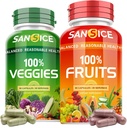 Obst und Gemüse Ergänzung, Natürliche Früchte und Gemüse Vitamine Soja Frei & Non-GMO Gemüse und Obst Ergänzungen für Frauen Männer und Kinder - 90 Fruchtkapseln, 90 Veggie Kapseln