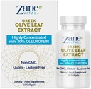 Zane Griechischer Olivenblatt Extrakt - min. 20% Oleuropein - Bietet Immun- und Gesunde Blutdruckunterstützung, fördert Herz-Kreislauf-System Gesundheit - 60 Kapseln Non-GMO, Gluten - Lactose – Paraben kostenlos