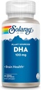 SOLARAY DHA ergänzt 100 mg - D H A Omega 3 Fettsäuren für Wellness-Unterstützung, Prenatal DHA Omega 3 Supplement - Pflanzen aus Algae Öl - 60-Tage Garantie, 60 Servietten, 60 Vegan Softgels