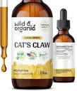 Wild & Organic Cats Claw Tincture - Immununterstützungsergänzung - Liquid Cats Claw Supplement - Vegan, Zucker & Alkoholfreie Bark Extrakt Tropfen - 2 fl Unze