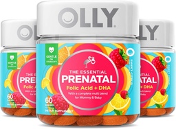 Olly Prenatal Multivitamin Gummy, Folsäure, Vitamin D, Omega DHA, Kaubare Ergänzung, 60 Gummie Citrus 3 Count