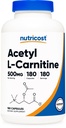 Nutricost Acetyl L-Carnitin (ALCAR) 500mg, 180 Kapseln, 180 Portionen - Non-GMO und Glutenfrei, 1 Kapsel pro Servieren