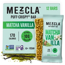 Mezcla Puff Crispy Protein Bars, Gluten Free & Vegan Protein Bars, 10g Protein, Alt für Crispy Rice Treat, Granola Bars & Breakfast Bars, Gesunde Snacks für Erwachsene, Matcha Vanilla, 12 Pack