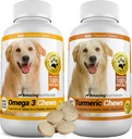 Erstaunlich Combo Omega-3 Fischöl und Kurkuma für Hunde - Pure All-Natural Pet Antioxidant - Fördert Shiny Coat, Gehirngesundheit, Eliminiert Gelenkschmerzen, 120 Tasty Chews x 2