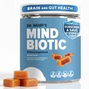 Dr. Nandi's MindBiotic Brain & Digestive Health Supplement - KSM-66 Ashwagandha, Probiotics & Prebiotics - Unterstützt Gedächtnis, Fokus, Energie & Gut-Brain Verbindung - 300MG - 60 Caramel Cinnamon Chews