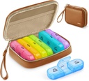 AUVON Weekly Pill Organizer 3 Mal am Tag, große Pille Box 7 Tag mit einer PU Ledertasche, Protabel Travel Pill Case Medication Reminder, Tägliche Pille Box 3 Mal am Tag für Vitamine, Fischöle, Ergänzungen