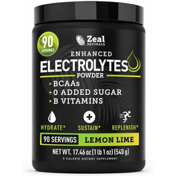 Zeal Naturals Elektrolyt Pulver Erholungsgetränk (90 Servierungen | Lemon Lime) w 0 Zucker + BCAAs +B-Vitamine Elektrolyt Ergänzung mit Kalium Zink & Magnesium für Hydration - Keto Elektrolyte