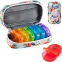 Serfeymi Weekly Travel Pill Organizer 2 mal ein Tag AM Upgrade Regenbogen Pille Box 7 Tag mit tragbaren Reißverschluss PU Leder Pille Fall, Medizin Organizer für Pillen, Vitamine, Fischöle - Floral 03