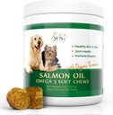 Omega 3 Skin und Coat Chews für Hunde, Dog Salmon Oil Supplement für Gelenke Schmerzlinderung, Immununterstützung, Haut und Mantel Ergänzungen für Hunde, Kaubare Hundebäume für juckende Haut Relief, 55 Chews, 8 Oz