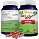 aSquared Nutrition Red Yeast Rice 1800mg - Nahrungsergänzungsmittel Vegan Pulver Pillen zur Unterstützung Herz-Kreislauf-Gesundheit - 180 Veggie Kapseln