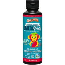 Omega Pals Omega 3 von Barlean für Kinder, Yummy Straw-Nana Flavored Kinder Liquid Flax Seed Oil Supplement mit 1,483 mg ALA, Non-GMO, Vegan Brain und Augengesundheit, 8 oz