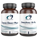 Designs für Gesundheit Fischöl + Multivitamin Bundle - OmegAvail Hi-Po (60 Softgels) EPA DHA TG Omega-3 mit zweimal täglich Multi (60 Kapseln) Premium Multivitamin/Mineral mit aktiven B Vitaminen