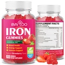 Vegane Eisengummis für Erwachsene & Kinder - mit Vitamin C, A, B-Komplex, Folate, Zink und Biotin - für Blutbau und Energieunterstützung, 60 Gummis