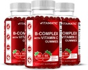 Vitamatic Vitamin B Complex Gummis mit Vitamin C & Inositol - Natürliche Erdbeer Flavor - 60 Gummi (3 Flaschen)