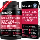 PrimeMD 12-in-1 Fadogia Agrestis und Tongkat Ali - Testosteron Ergänzung für Männer mit Turkesterone - HornyGoatWeed für Männer für Gesamt-Well-Being mit 1342mg pro Servierung (120 Kapseln) (Pack von 1)