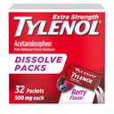 Tylenol Extra Strength Dissolve Powder Packs, 500 mg Acetaminophen Pain Reliever & Fever Reducer Medicine, Fast Relief für Minor Aches & Pains, Ibuprofen- & Aspirin-Free, On-the-Go Berry Flavor, 32 Ct